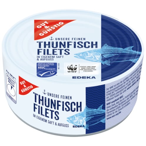 GUT&GÜNSTIG Thunfischfilets in eigenem Saft und Aufguss 195 g