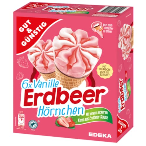 GUT&GÜNSTIG Vanille-Erdbeer-Hörnchen, 6 Stück 720 ml