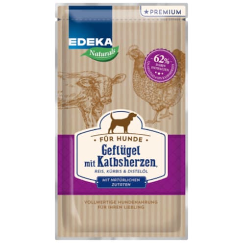 EDEKA Naturals Hundemenü Geflügel mit Kalbsherzen, Reis, Kürbis & Distelöl 125 g