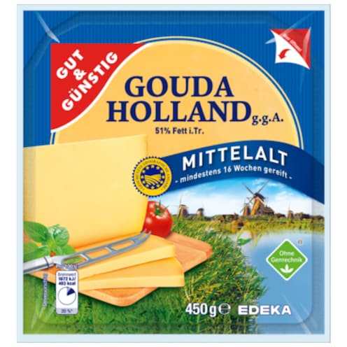 GUT&GÜNSTIG Mittelalter Gouda Holland am Stück 48% Fett i. Tr. 450 g