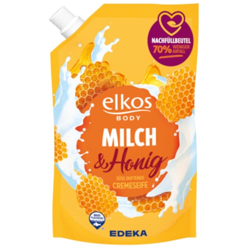 elkos BODY Cremeseife Milch & Honig Nachfüllbeutel 750 ml