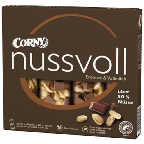 CORNY Nussvoll Erdnuss & Vollmilch 4 Stück x 24 g