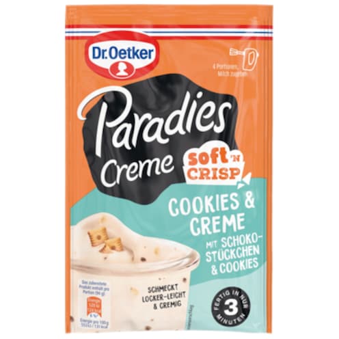Dr.Oetker Paradies Creme soft'n Crisp Cookie & Creme-Pudding mit Stückchen 78 g
