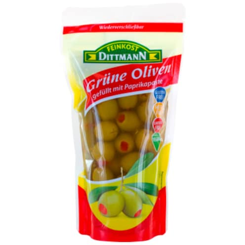 FEINKOST DITTMANN Grüne Oliven mit Paprikapaste 250 g