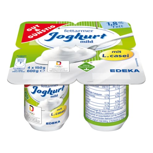 GUT&GÜNSTIG Fettarmer Joghurt mild mit L.Casei, 4er Pack 4 x 150 g
