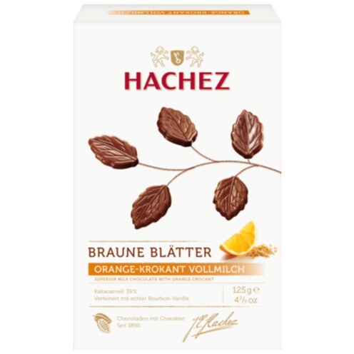 HACHEZ Braune Blätter Orange-Krokant Vollmilch 125 g