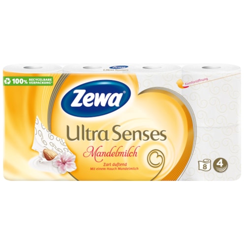 Zewa Ultra Senses Mandelmilch Toilettenpapier 4-lagig 8 x 135 Blatt