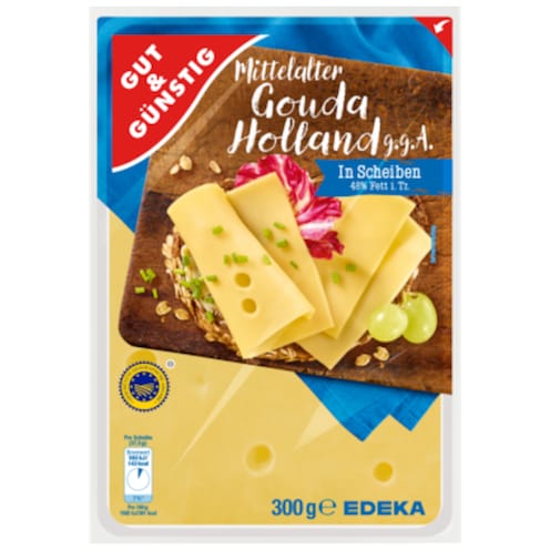 GUT&GÜNSTIG Mittelalter Gouda Holland in Scheiben 48% Fett i. Tr. 300 g