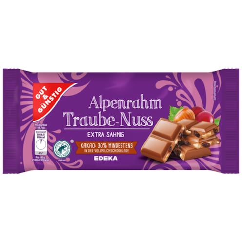 GUT&GÜNSTIG Alpenrahm-Traube-Nuss-Schokolade 100 g