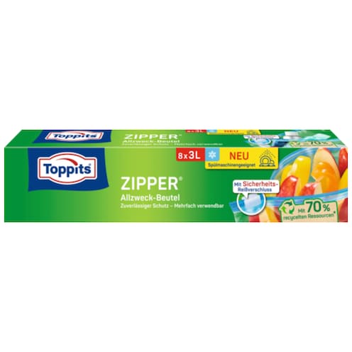 Toppits Zipper® Allzweck-Beutel 3 l 8 Stück