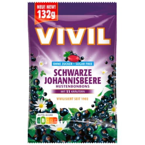 VIVIL Schwarze Johannisbeere Hustenbonbons ohne Zucker 132 g