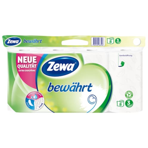 Zewa Bewährt Toilettenpapier Weiß 8 x 150 Blatt