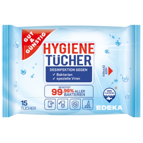 GUT&GÜNSTIG Hygienetücher desinfizierend 15 Stück