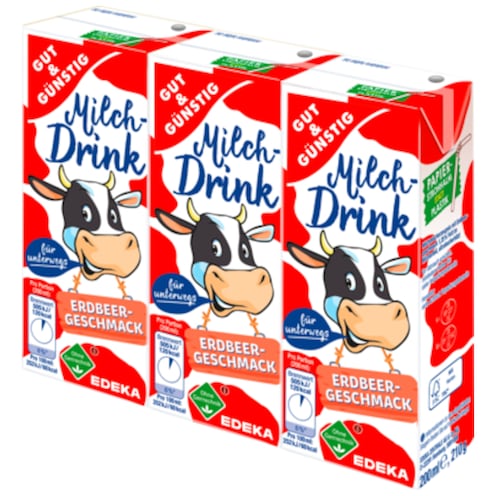GUT&GÜNSTIG Milchdrink Erdbeere, 3er-Pack 3 x 200 ml