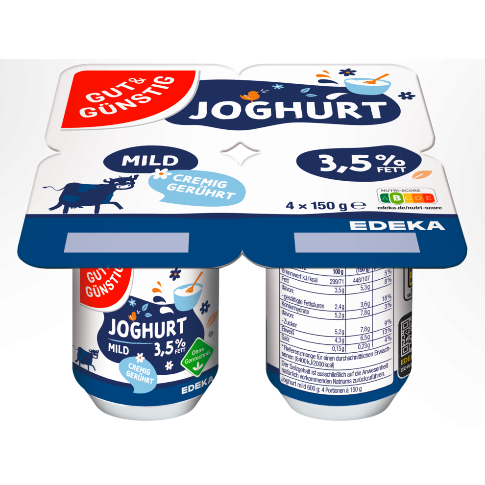 GUT&GÜNSTIG Joghurt mild, 4er-Pack 4 x 150 g 1,8%