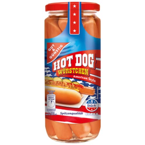 GUT&GÜNSTIG 8 Hot Dog Würstchen 650 g (375 g ATG)