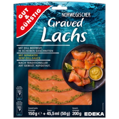 GUT & GÜNSTIG Graved Lachs mit Senf-Dill-Sauce 200 g Fisch