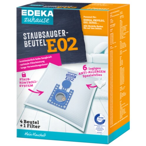 EDEKA zuhause Staubsaugerbeutel E02 4 Stück + 1 Filter