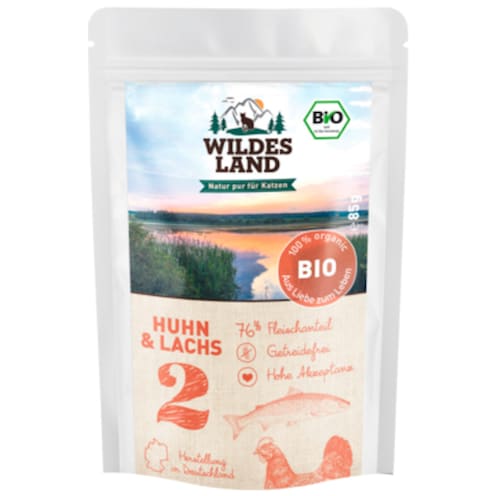 Wildes Land Bio Huhn & Lachs Katzenfutter 85 g