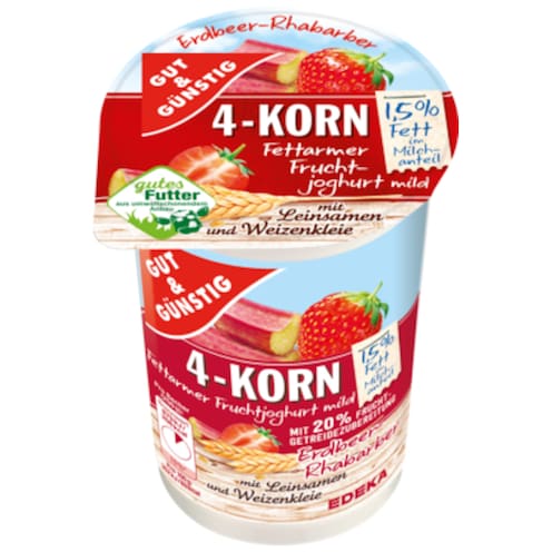 GUT&GÜNSTIG 4-Korn-Fruchtjoghurt Erdbeer-Rhabarber 1,5 % Fett 250 g