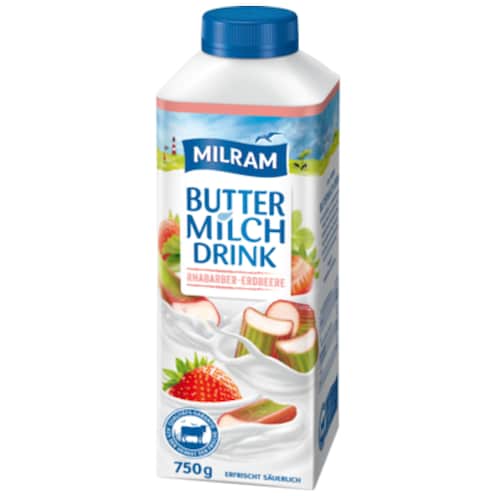MILRAM Buttermilch Drink Rhabarber-Erdbeere 0,4 % Fett 750 g