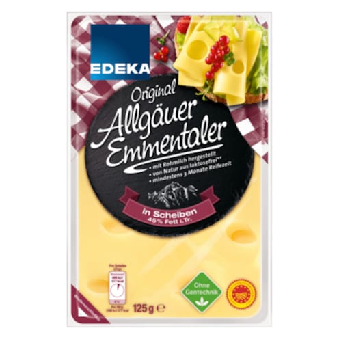 EDEKA Allgäuer Emmentaler g.U. in Scheiben 45% Fett i. Tr. 125 g