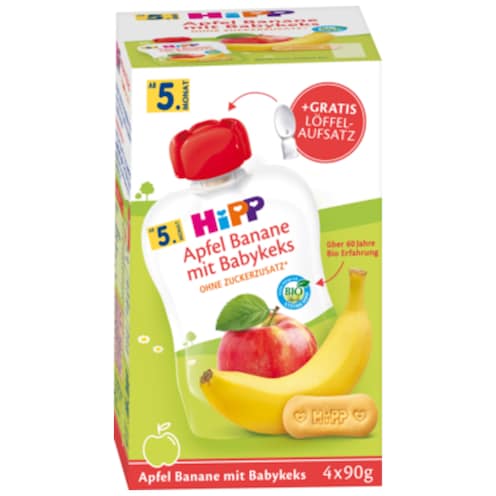HiPP Bio Frucht & Getreide Apfel-Banane mit Babykeks nach 4. Monat - Vorteilspack 4 x 90 g