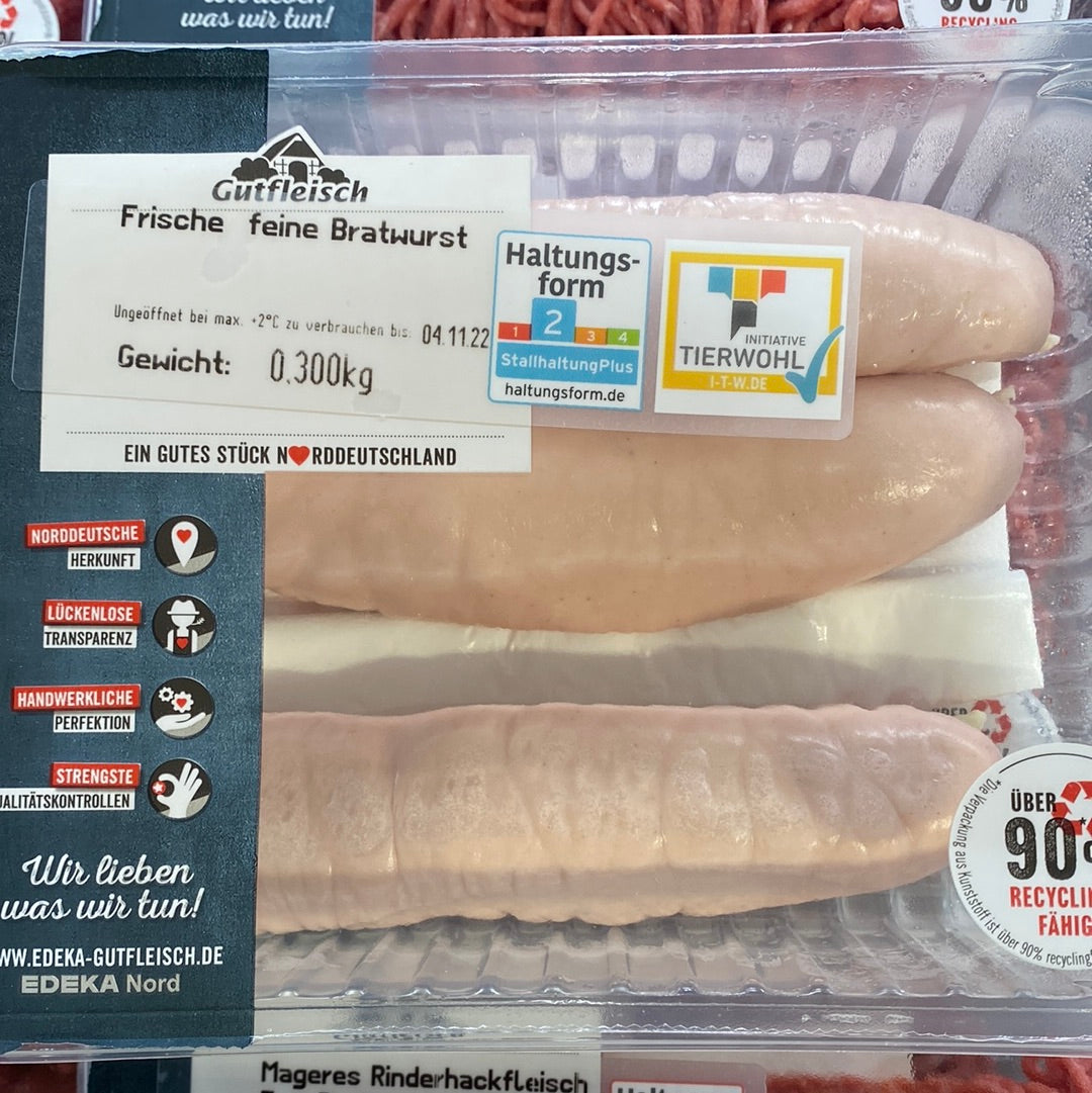 Gutfleisch Frische feine Bratwurst 3 Stück ca. 300g