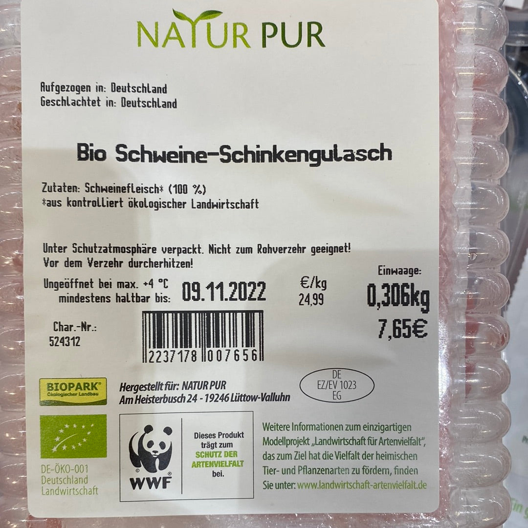 Natur Pur Bio Schweine-Schinkengulasch ca 306 g